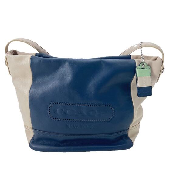 Coach Navy Blue / Ivory Leather Legacy Weekend Hobo Shoulder Bag Purse - Picture 3 of 14